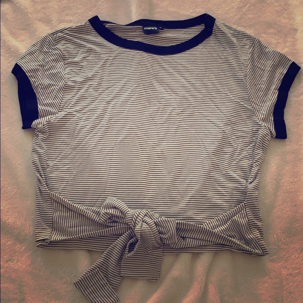 Black and white striped top with tie